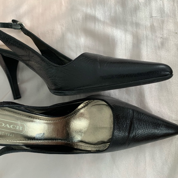 COACH WOMAN SHOES ITALY SOFT LEATHER SIZE 9 NEW BLACK POINTED TOE SLING BACK - Picture 2 of 5